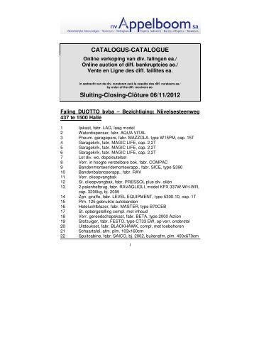 CATALOGUS-CATALOGUE Sluiting-Closing-Clôture 06/11/2012