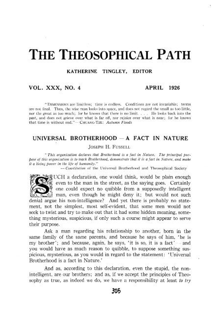 vol. xxx, no. 4 april 1926 universal brotherhood - a fact in nature