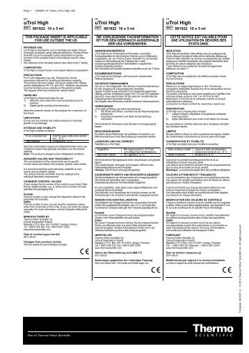 Multilingual Control Insert - Thermo Scientific