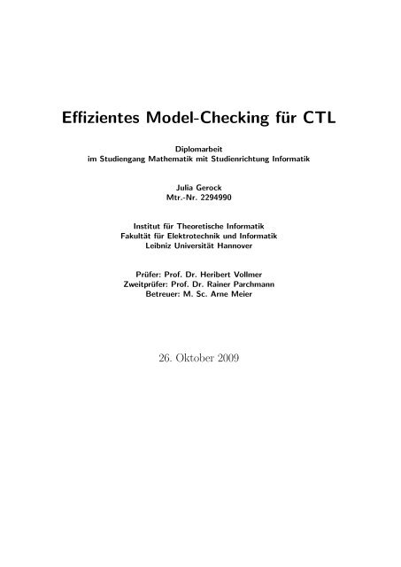 Effizientes Model-Checking für CTL - Institut für Theoretische ...