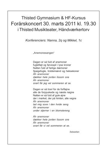 Forårskoncert 30. marts 2011 kl. 19.30 - Thisted Gymnasium og HF ...