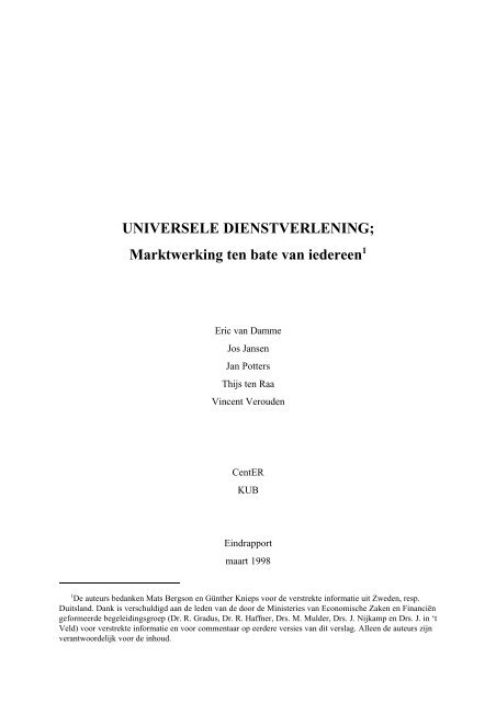 UNIVERSELE DIENSTVERLENING; Marktwerking ten bate van ...
