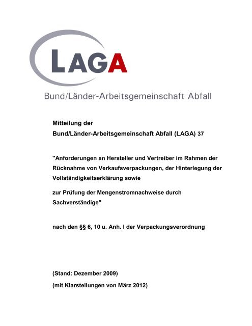 Mitteilung der Bund/Länder-Arbeitsgemeinschaft Abfall (LAGA) 37