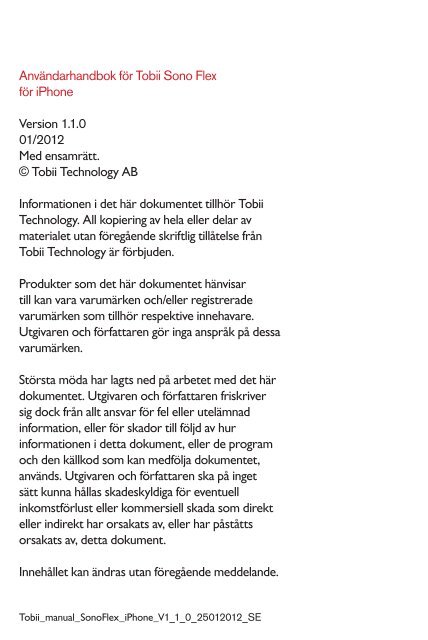 Tobii Sono Flex manual för iPhone