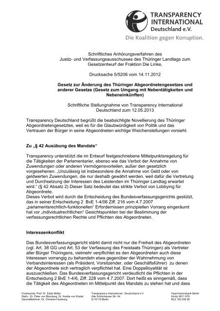 Schriftliche Stellungnahme zur Anhörung des Justiz - Transparency ...