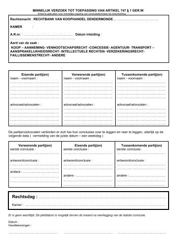 Minnelijk verzoek conclusietermijnen Art 747 §1 GER.W.