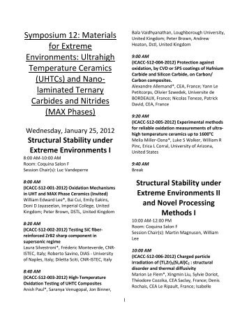 Symposium 12: Materials for Extreme Environments: Ultrahigh ...