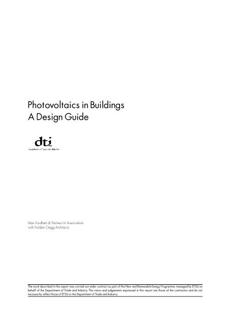 Photovoltaics in Buildings A Design Guide - DTI Home Page