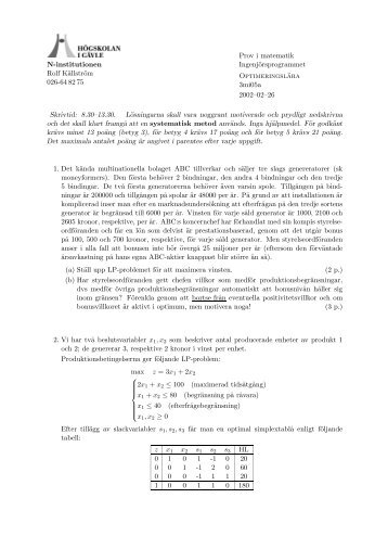 N-institutionen Rolf Källström 026-64 82 75 Prov i matematik ...
