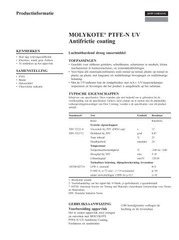 Technische beschrijving Molykote PTFE-N-UV - Mavom