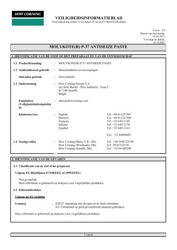 Molykote P-37 MSDS - Mavom