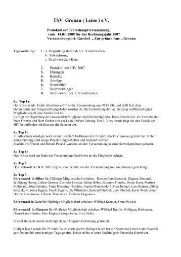 Protokoll der Jahreshauptversammlung 2008 - beim TSV Gronau ...