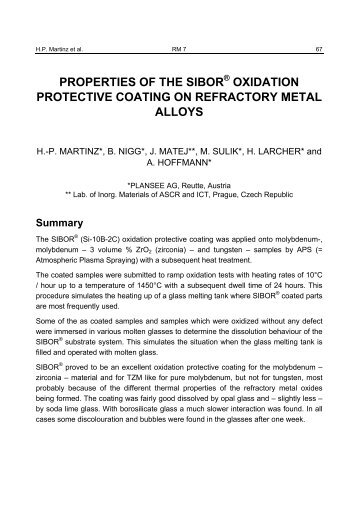 PROPERTIES OF THE SIBOR® OXIDATION PROTECTIVE - Plansee