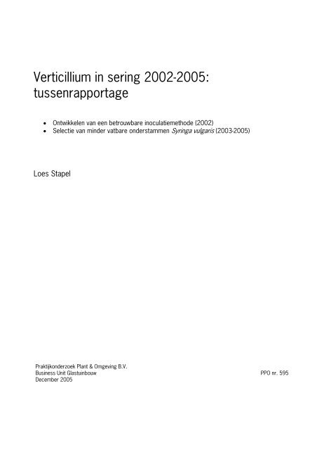 Verticillium in sering 2002-2005 - Productschap Tuinbouw