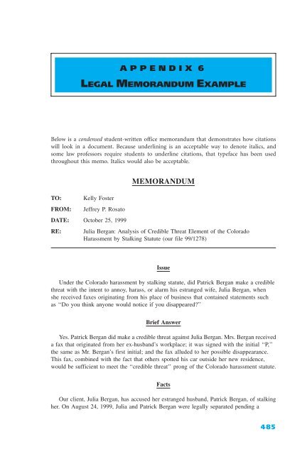 Legal Memorandum Sample PDF Template   Appendix 6 Legal Memorandum Example Alwd 