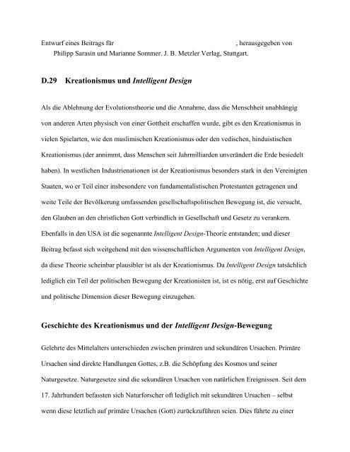 D.29 Kreationismus und Intelligent Design Geschichte des ...