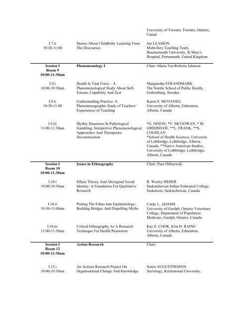 CONCURRENT SESSIONS - University of Alberta