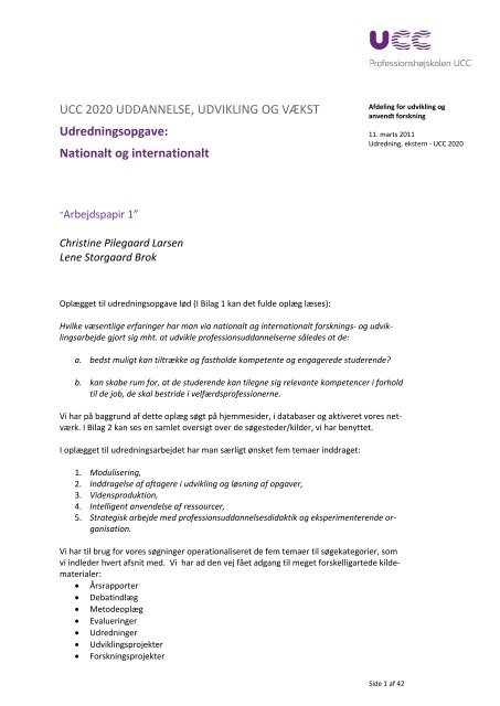 Udredning, ekstern - UCC 2020 - Professionshøjskolen UCC