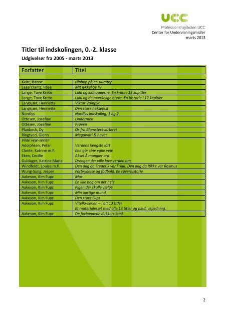 Skønlitterære titler fra 2005-2013 til indskoling