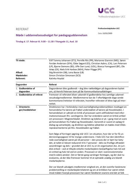 REFERAT - Professionshøjskolen UCC
