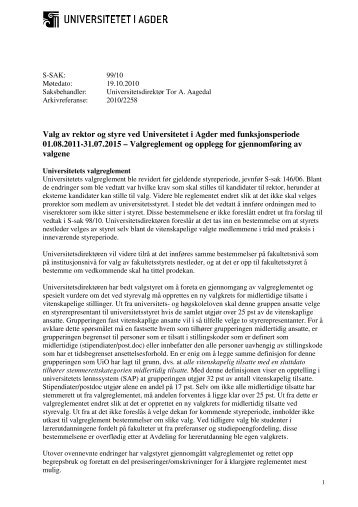 s09910-valg- valgreglement.pdf - Universitetet i Agder