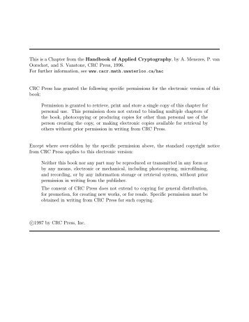 This is a Chapter from the Handbook of Applied Cryptography, by A ...