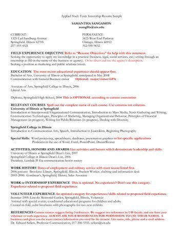 Resume and Cover Letter Suggestions - University of Illinois ...