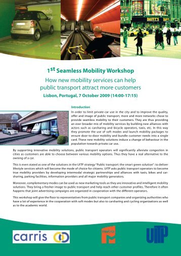 1st Seamless Mobility Workshop How new mobility services ... - UITP