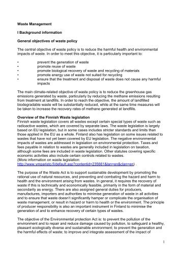 1 Waste Management I Background information General objectives ...