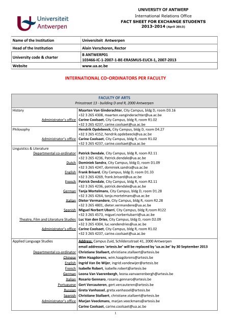 INTERNATIONAL CO-ORDINATORS PER FACULTY