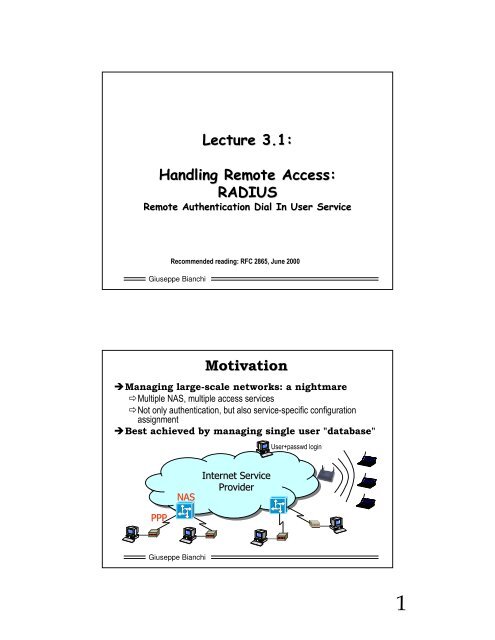 Lecture 3.1: Handling Remote Access: RADIUS Motivation