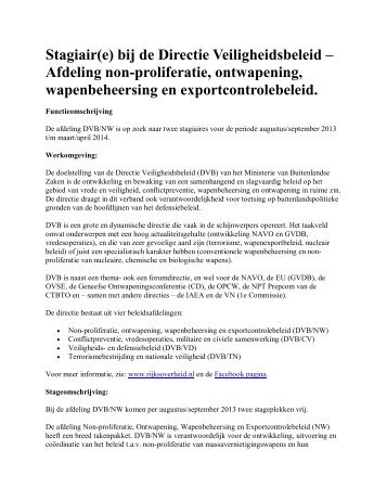 Stagiair(e) bij de Directie Veiligheidsbeleid – Afdeling non ...