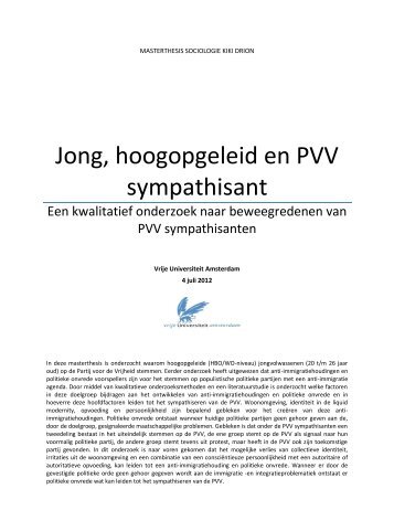 Jong, hoogopgeleid en PVV sympathisant - Faculteit der Sociale ...