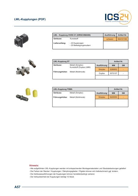 LWL-Anschlusskomponenten - ICS24 & Services GmbH