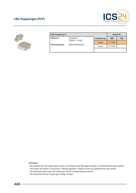 LWL-Anschlusskomponenten - ICS24 & Services GmbH