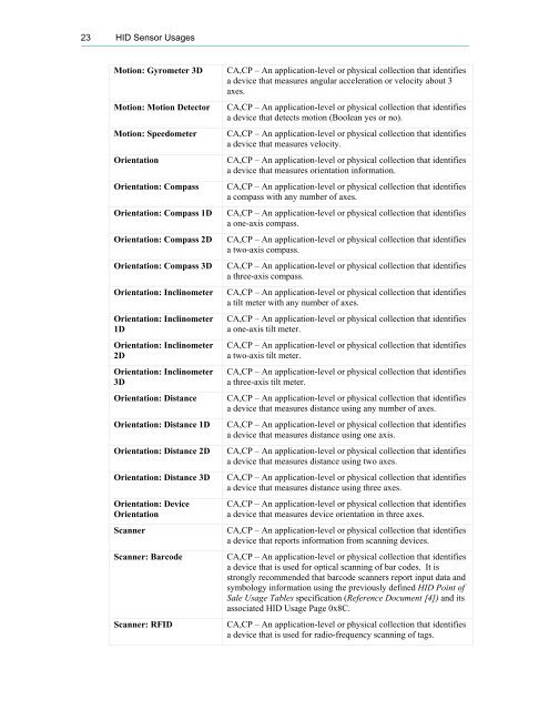 HID Sensor Usage Tables - USB.org