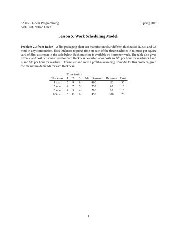 Lesson . Work Scheduling Models