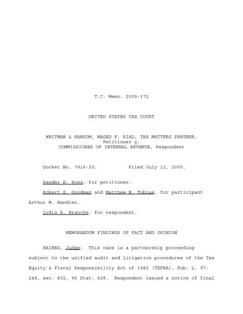 TC Memo. 2005-172 - U.S. Tax Court