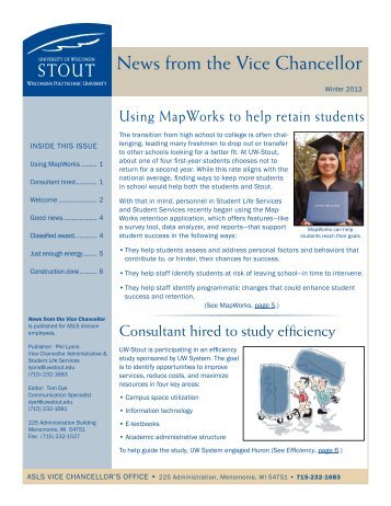 News from the Vice Chancellor - University of Wisconsin-Stout