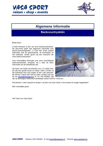 ALGEMENE INFO BUITEN DE SPOREN (pdf 280kb) - Vasa Sport