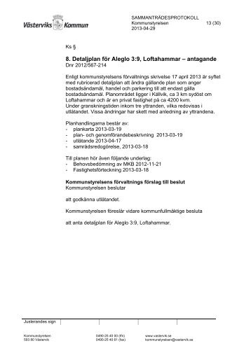 Skrivelse från kommunstyrelsens förvaltning 2013-04-17 ... - Västervik