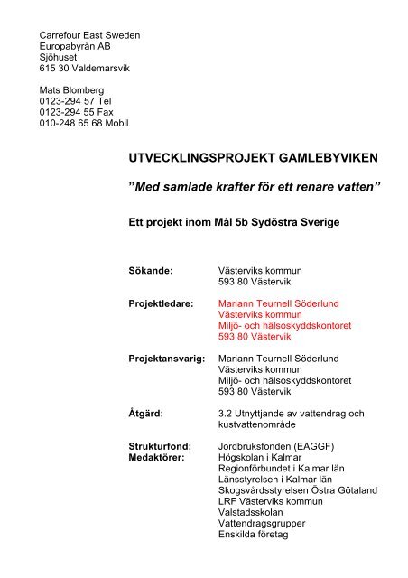 Projektansökan (pdf 34 kB) - Västerviks kommun
