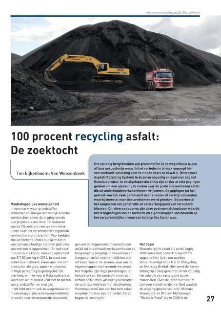 100 procent recycling asfalt: De zoektocht - VBW-Asfalt