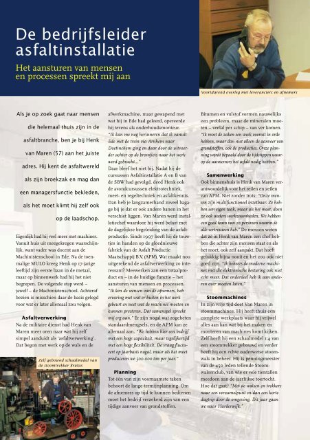 De bedrijfsleider asfaltinstallatie - VBW-Asfalt