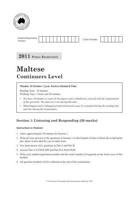 2011 Maltese Continuers Level public examination - Victorian ...