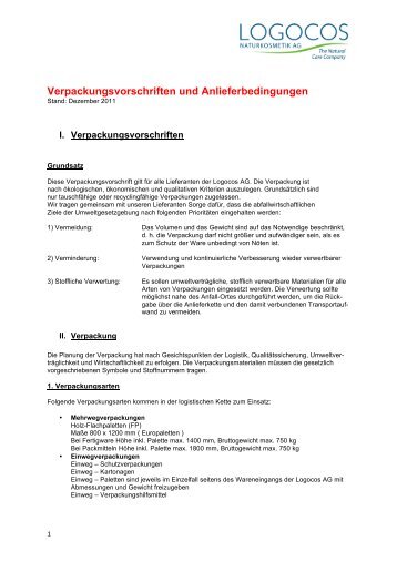 Download Verpackungsvorschriften und Anlieferbedingungen