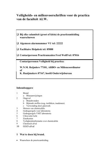 Veiligheids- en milieuvoorschriften voor de practica van de faculteit ...