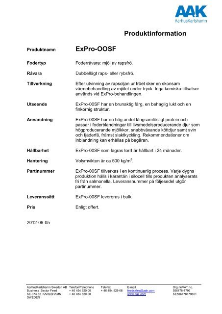 Produktspec ExPro-OOSF - AAK