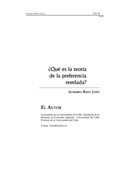 ¿Qué es la teoría de la preferencia revelada? - Universidad del Cauca