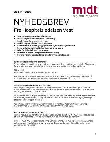 Hospitalsledelsens nyhedsbrev fra uge 44 - Hospitalsenheden Vest